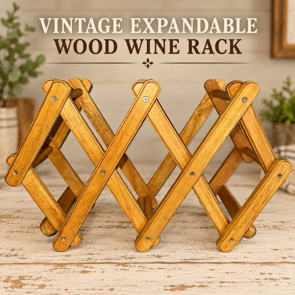 Vintage Wooden Accordion Wine Rack Expandable Folding Bottle Holder MCM
